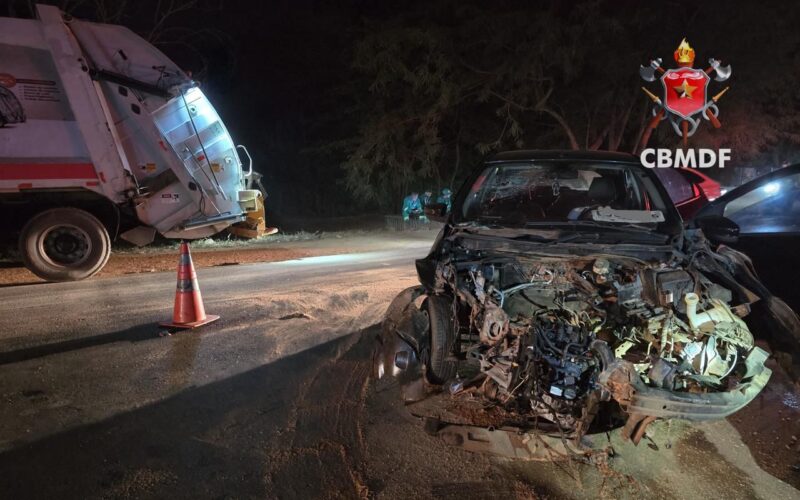 Acidente entre carro, caminhão e ônibus deixa ferida em Sobradinho